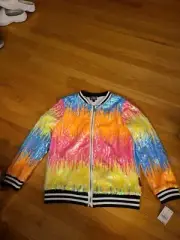 JoJo's Closet, Jojo Siwa Neon Rainbow Sequin Bomber Jacket, Size 14/16-XL