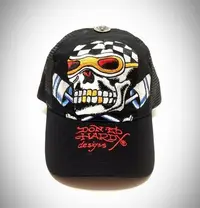 在飛比找Yahoo奇摩拍賣-7-11運費0元優惠優惠-Ed hardy 全新真品 車繡 賽車頭盔 骷髏頭 全黑 潮