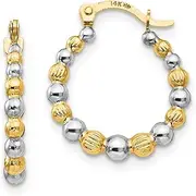 [JewelryWeb] 14k Yellow Gold and Rhodium Beaded Hoop Earrings 18x16mm Wide 2mm Thick-Hoop Earring for Women
