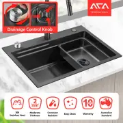 ACA Kitchen Sink SUS304 Countertop Control Dual Bowls Overflow Topmount Colander