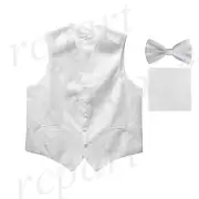 New Men's paisley Tuxedo Vest Waistcoat_Bowtie & Hankie White formal wedding