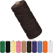 Glarks Brown Macrame Cord, 3mm x 109yards Recycled Cotton Macrame Cord, Natural Cotton Macrame Rope Colorful Cotton Craft Cord Supplies for Wall Hanging, Plant Hangers, Crafts, Knitting