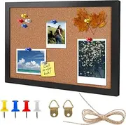 ReignSword Cork Bulletin Board, 15.7 X 11.8 Inches Poster Board, Wall Mounted Cork Board for Office and Home (Pins, Screw Eyes, gaskets, Screws)