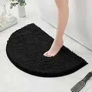 HYFAN Half Round Microfiber Chenille Non-Slip Bathroom Bath Rug Super Absorbent Quick Drying Shower Mat Soft Shaggy Bathtub Rugs Machine Washable Semi Circle Floor Decor Mat (Black, 40-60cm)