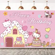 Hello Kitty Theme Birthday Party Banner Backdrop - Cute Kids Girls Birthday Photography Background Party Decorations