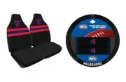 SET OF 2 MELBOURNE DEMONS AFL FRONT CAR SEAT COVERS + STEERING WHEEL COVER
