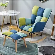 Velvet Rocking Accent Chair Uplostered Glider Rocker Armchair with Ottoman for Nursery,Comfy Side Chair Uplostered Rocking Chair with High Backrest and Armrests (Color : Blue-2)