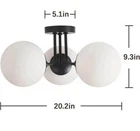 3-light Chandelier, White Frosted Glass Shade + Black metal