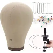 Uperfe Cork Canvas Block Wig Head Mannequin For Wigs 24 Inch Wig Head Stand With