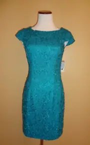 NWT Aidan Mattox Teal Overlaid Lace Sleeveless Cutout Back Mini Dress in size 4
