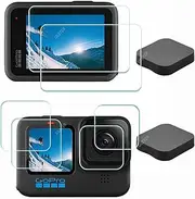 Screen Protector for GoPro Hero 12 11 10 Hero12 Hero11 Hero10 Black + lens protector+Lens cap Cover [6+2 Pack], ULBTER 9H Hardness Tempered Glass,Anti-Scrach Anti-Bubble