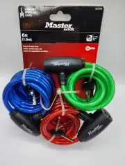 MasterLock 3 Cable Locks (Key Style) - 6 Foot Vinyl Coated Includes all 3 keys