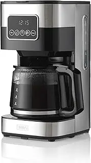 Trebs Filter Coffee Machine 24100 - up to 12 Cups with 1.5 L Capacity - Programmable - Automatic Shut-Off - Drip Stop - LED Touch Display - Stainless Steel Design - Stainless Steel/Black