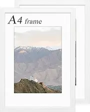 A4 Picture Frame Set of 2-21x29.7 cm, A4 White Frame with Plexiglass, A4 Frames for Wall Mount, Picture Frames for Family Display Pictures Wall Gallery Photo Frames
