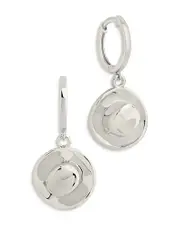 Sterling Forever Cowboy Hat Charm Hoop Earrings in Rhodium Plated