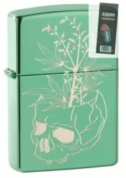 Zippo 49142 Botannical Skull Design High Polish Green Lighter + FLINT PACK