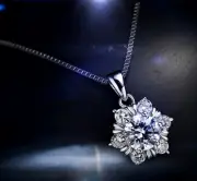 Micro-inlay 1.5 Cts AAA CZ Silver *Snow-flake* Pendant Necklace