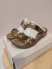 Romika Leather Flat Sandals Straps Hook Loop Slip On Womens 6-6.5 EU 37 Bronze