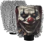 XYMZR Scary Clown Red Nose Absorbent Microfiber Car Wash Mitt, Funny Cute Anime Scratch Free for Cars Cleaning, Home Cleaning Mitts, 2 Pack, 10.24” L x 7.09” W