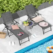 Costway2 Piece Patio Folding Chaise Lounge Chairs with 6-Level Backrest-Grey