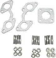 Exhaust Gasket Set +Exhaust Manifold Muffler Gasket +12PCS Stud & NUT 02156-50080 15221-91530 1A091-12360 1A091-12350 15263-12370 for Kubota V2203 V2003 V2403 V1902 V1702 V1903 Engine