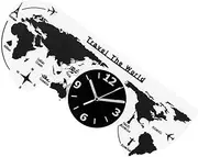 EXAOMBLE 1set World Map Wall Clock Silent Acrylic Decorative Hanging Clock Unique Wall Art for Home Office Travel Stylish Home Decor Battery Not Included