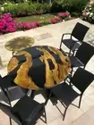 24" Black Epoxy Resin Coffee Table Top Farmhouse Kitchen Furniture Entryway Deco