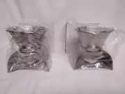 (2) CRATE & BARREL STAINLESS STEEL TEA LIGHT 5.5 OZ SEAFOOD BUTTER WARMERS (NIB)