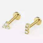 14k Solid Gold Trinity CZ Internally Threaded Labret Stud Earring, 18Gauge
