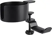 Zippowolf 2 in 1 Headphone Hanger, Desk Cup Holder Under Desk Clamp Rotatable Headset Holder Suitable for Coffee Mups, Water Cups, Headphone (Black)