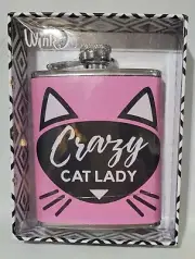 Crazy Cat Lady Hip Flask 7 oz, Pink New in Box by Wink ~ Rare