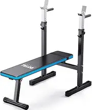 JX FITNESS Adjustable Weight Bench with Barbell Rack Folding, Weight Lifting Bench with Dip Station for Home Gym, Strength Training Multiuse Workout Bench