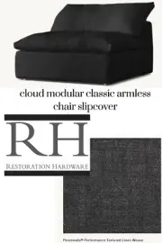 Restoration Hardware Cloud Classic Armless Slipcover Textured Linen Weave Black