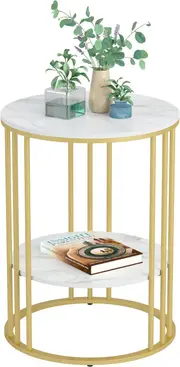Top Tier Round Bedside table, Marble (Gold)