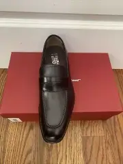 New Salvatore Ferragamo TRAMEZZA MILES 2 Black Leather Men Loafers Shoes 7 EEE