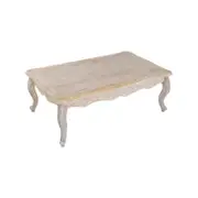 Coffee Table Oak White Washed Wooden & Beige Color Fabric