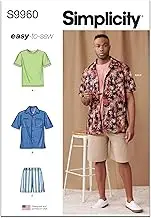 Simplicity Sewing Pattern SS9960AA Men's Knit T-Shirt, Shirt and Shorts AA (34-36-38-40-42)