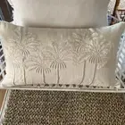 Linen with Cotton Embroidered Palm Trees Cushion Cover 50cm x 30cm - Coastal Boh
