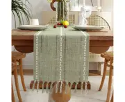 Rustic Braided Table Runner, Farmhouse Hand-Tassels, Dining Wedding Party Holiday Dresser Decor, 33x160m