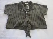 Reset by Jane Womens Top Size L Green Stripe Tie Front Crop Short Sleeve