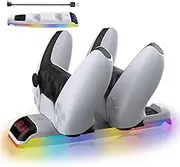 Charging Station for PS5 Slim Controller, PS5 Slim Console Top Charging Simultaneous Charging of Dual Controllers, with RGB Light & Storage for Headphones PS5 Slim Accessories (Not for 2020 PS5)