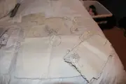 HandmadeVintage Embroidered Linen Tablecloth + Napkins NEW