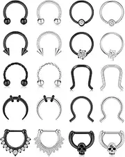 [Mayhoop] 16G 20Pcs Surgical Steel Nose Rings Septum Rings Captive Bead Rings Horseshoe Piercing Jewelry Cartilage Helix Daith Tragus Earring Hoop Lip Hinged Seamless Nose Hoop Ring for Women Men