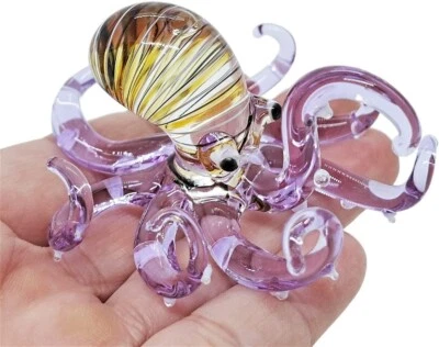 3" L Purple Brown Octopus Glass Squid Miniature Sealife Aquarium Animal Figurine