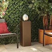 Alpine Corporation 37" H Indoor/Outdoor Metal Orb Fountain with River Rock Stones, Brown/Silver