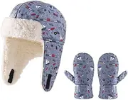 [IBLUELOVER] Kids Winter Trapper Hat with Gloves Cute Winter Earflap Hat Sherpa Lined Ushanka Cap Fleece Warm Beanie Ski Cap and Mittens