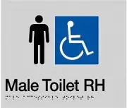 Male Accessible Toilet Right Hand Sign MDTRH-SILVER (Braille) | Braille Signs