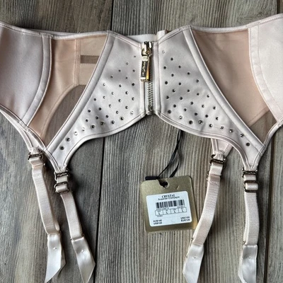 NWT HONEY BIRDETTE Crystal Sz L Ivory Suspender Belt Garter Belt