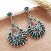 Zuni Sterling Silver Needle Point Turquoise Cluster Large Teardrop Earrings