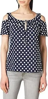 [Star Vixen] Womens Short Sleeve Stretch Ity Knit Cold-Shoulder Cutout Peasant Keyhole Tie-Front Top T-Shirt - Multi